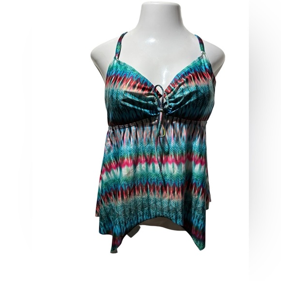 Swimsuits For All Tropiculture Women’s Multicolor V-Neck Flowy Tankini Top 16 - Picture 2 of 16